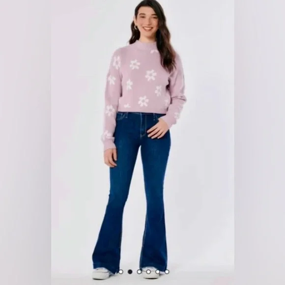 Hollister Pink Floral Turtleneck Crop Sweater - XS - Y2K Soft Girl Coquette - Picture 3 of 7